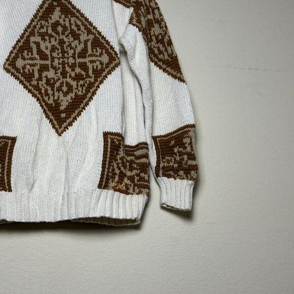 VTG Paul Harris Ramie Sweater Men M 90s White Abstract Argyle Design Classic - Picture 9 of 16